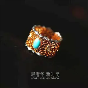 925 Silver Ring Gemstone Natural Turquoise Rose Gold Plated Jewelry