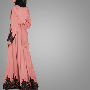 Commercio all'ingrosso Abbigliamento Islamico Abaya Elegante Del Merletto Del Telaio Jersey Maxi Vestito Musulmano Islamico Abbigliamento Manica Lunga Marocchino Caftano Abiti - Product Image 6