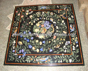 หินอ่อนกับกึ่งหินมีค่าฝังโต๊ะรับประทานอาหารด้านบน - Product Image 1