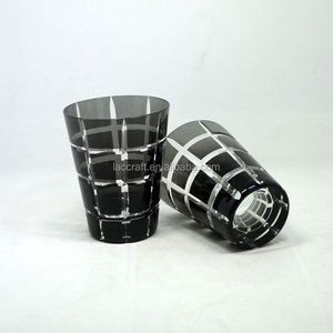Vaso de Cristal Negro Bohemio Checo Tallado en Cristal Transparente, Vaso para Jugo - Product Image 1
