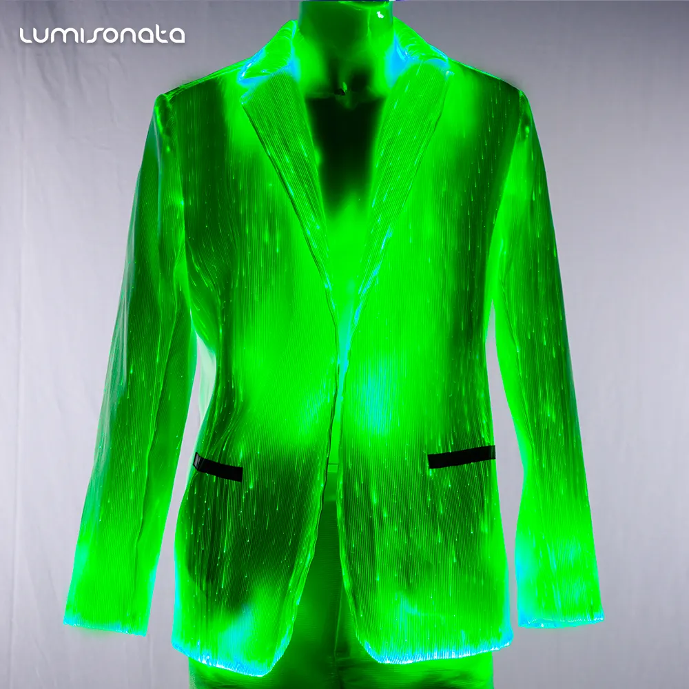 Luminous fiber optic einzigartige helle farbe herren anzüge led anzug