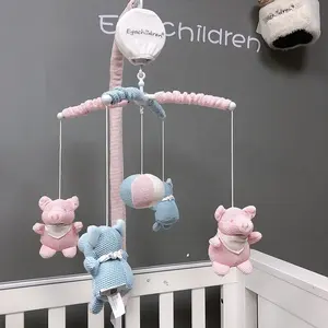 baby mobile knitted wool pig shape musical hanging bells with arm