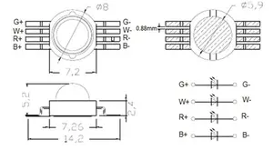 4X1W rgbw led 8 pin high power led mit epiled chip 30mil 38mil