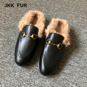 JKK moda de la piel de conejo Real mujeres del cuero genuino zapatillas para <span class=keywords><strong>el</strong></span> mercado europeo y americano - Product Image 1