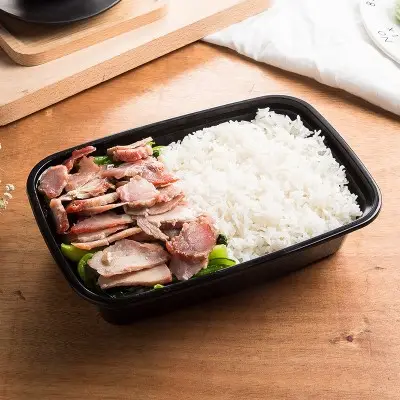 Black rectangular disposable plastic food / bento / sauce storage microwavable container / box supply