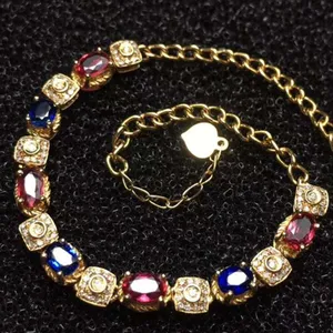 سري لانكا أعلى جودة الياقوت الأزرق الطبيعي الأحمر روبي أساور فاخرة تصميم 18k الذهب سوار غرامة مجوهرات