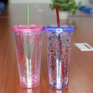 16 oz de qualité alimentaire tasse de <span class=keywords><strong>paille</strong></span> réutilisable en <span class=keywords><strong>plastique</strong></span> glitter tumbler - Product Image 1