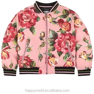 Flowers Printed Waterproof Windproof White Goose Feather Padding Down Jackets for Women and Girls