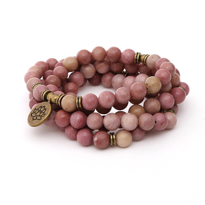Bracciale Mala con 108 Perle di Rodocrosite Naturale, Collana Unisex con Ciondolo Personalizzato a Forma di Loto <span class=keywords><strong>OM</strong></span> - Product Image 2