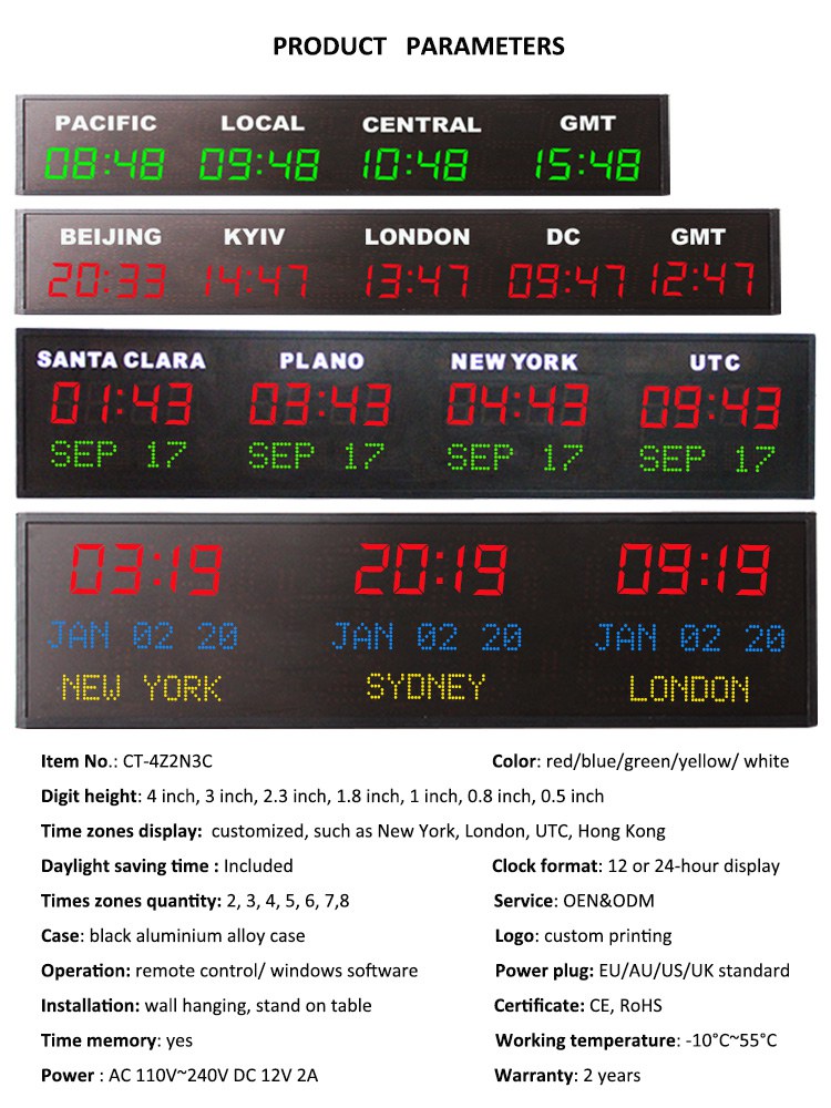 CHEETIE CP035 Personalized Time Zone Clock Digital LED