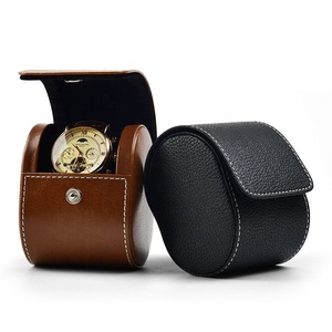 Fannxi — boîte de <span class=keywords><strong>montre</strong></span> en cuir PU noir, personnalisée, boîte à bijoux ronde à coudre, emballage marron - Product Image 6