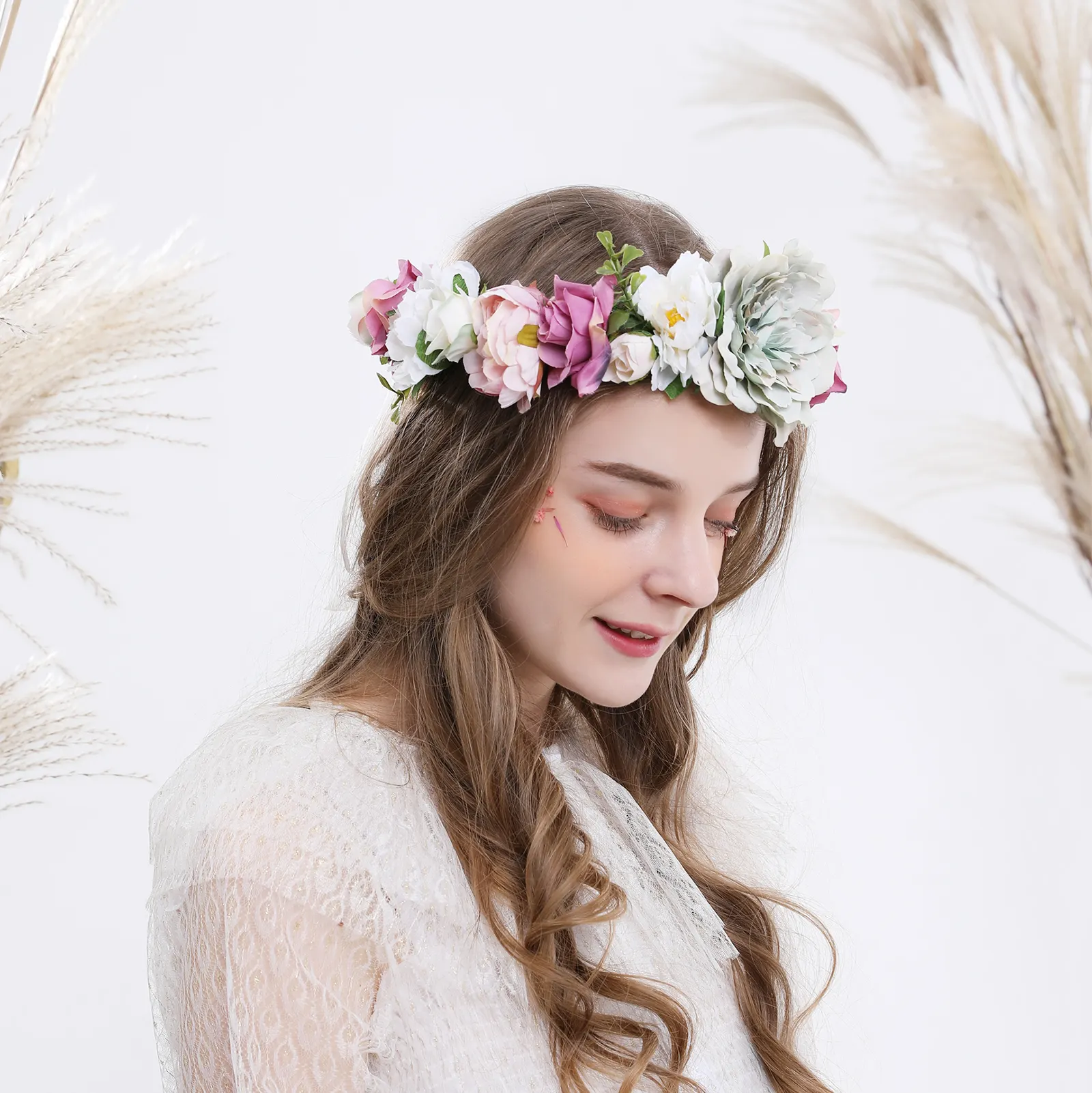 2873E Hera Factory Halloween autumn full floral garland flower girl head wreath crown headband