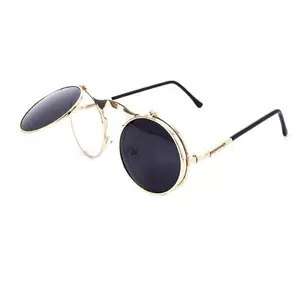 2024 marco de metal Unsex mujeres hombres círculo redondo UV400 vintage Hip-pop Steampunk Flip up gafas de sol