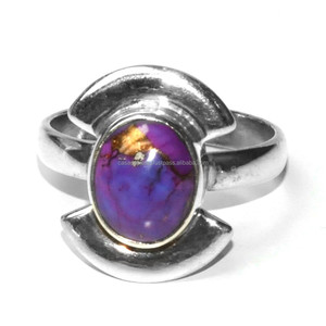 Genuino COBRE PÚRPURA TURQUESA Banda Anillo de piedras preciosas Plata de ley Joyería nupcial tradicional Boda Fabricante Mayorista - Product Image 1