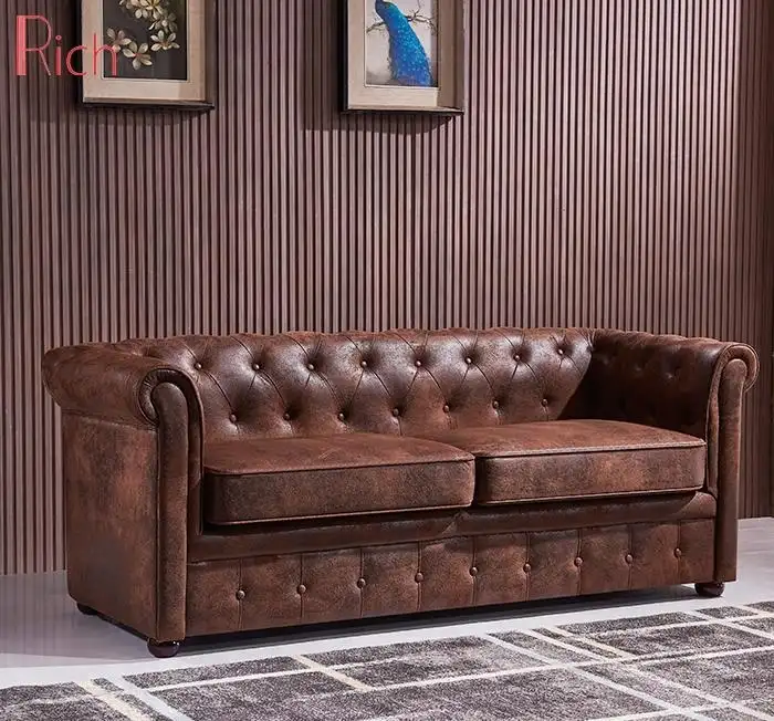 Günstige Hause 2-Sitz Couch Möbel Leder Gepolsterten Sofa Vintage Chesterfield-Sofa Im Wohnzimmer