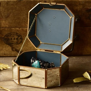 Bixuan Jewelry Boxes Translucent Mirrored Glass Distressed Gold Speckles Brass Frames Trinket Holder Keepsake Storage Organizer