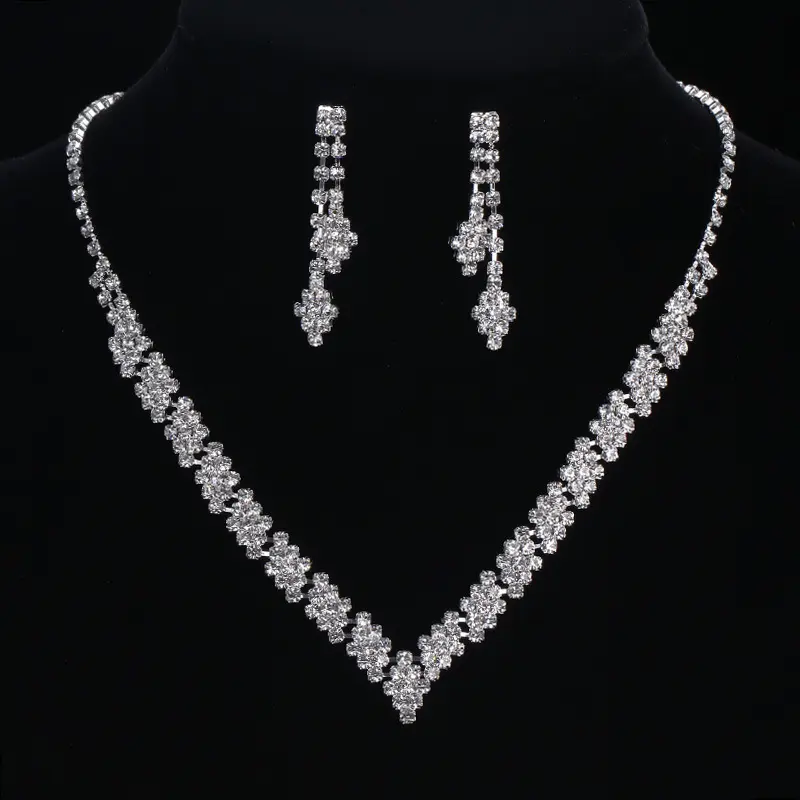 Unique shining bridal jewelry set white gold plated zircon diamond cross necklace earrings jewelry set for wennding party