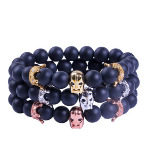 Comercio al por mayor de 8mm Cuentas de Ónix Negro Espartano Casco de Caballero de Los Hombres <span class=keywords><strong>y</strong></span> Mujeres de Las Pulseras - Product Image 1