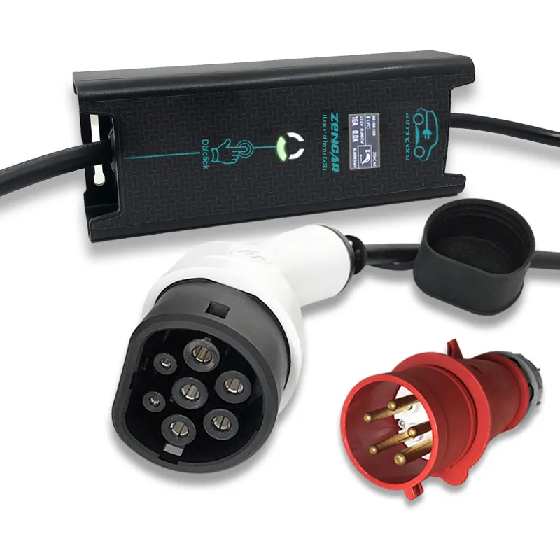 zencar 32A CEE blue plug to IEC 62196 type 2 evse adjustable