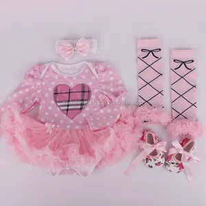 Bebek giyim setleri Bebek doğum günü hediyesi Yenidoğan Bebek Kız Romper Elbise + Çorap + Kafa + Ayakkabı Bebek Kız Giysileri
