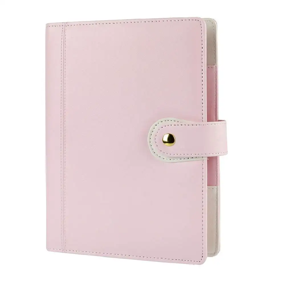 A5 Planner, A5 6 Ring Binder Softcover PU Writing Notebook with Snap Button Light Pink(A5 9.06 x 7.28'')