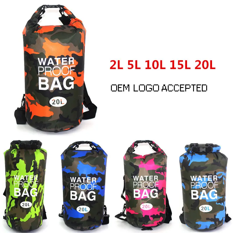 Bolsa deportiva impermeable camuflaje dry bag 10L para canotaje, camping, Playa y senderismo