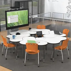 全新设计组合多边形桌椅组合学校家具桌椅套装金属现代学校课桌椅1套