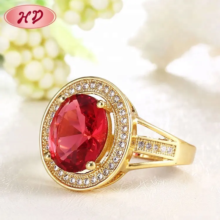 Antik Batu Permata Kristal Merah Cincin Batu Ruby Emas Desain Cincin dengan Satu Batu