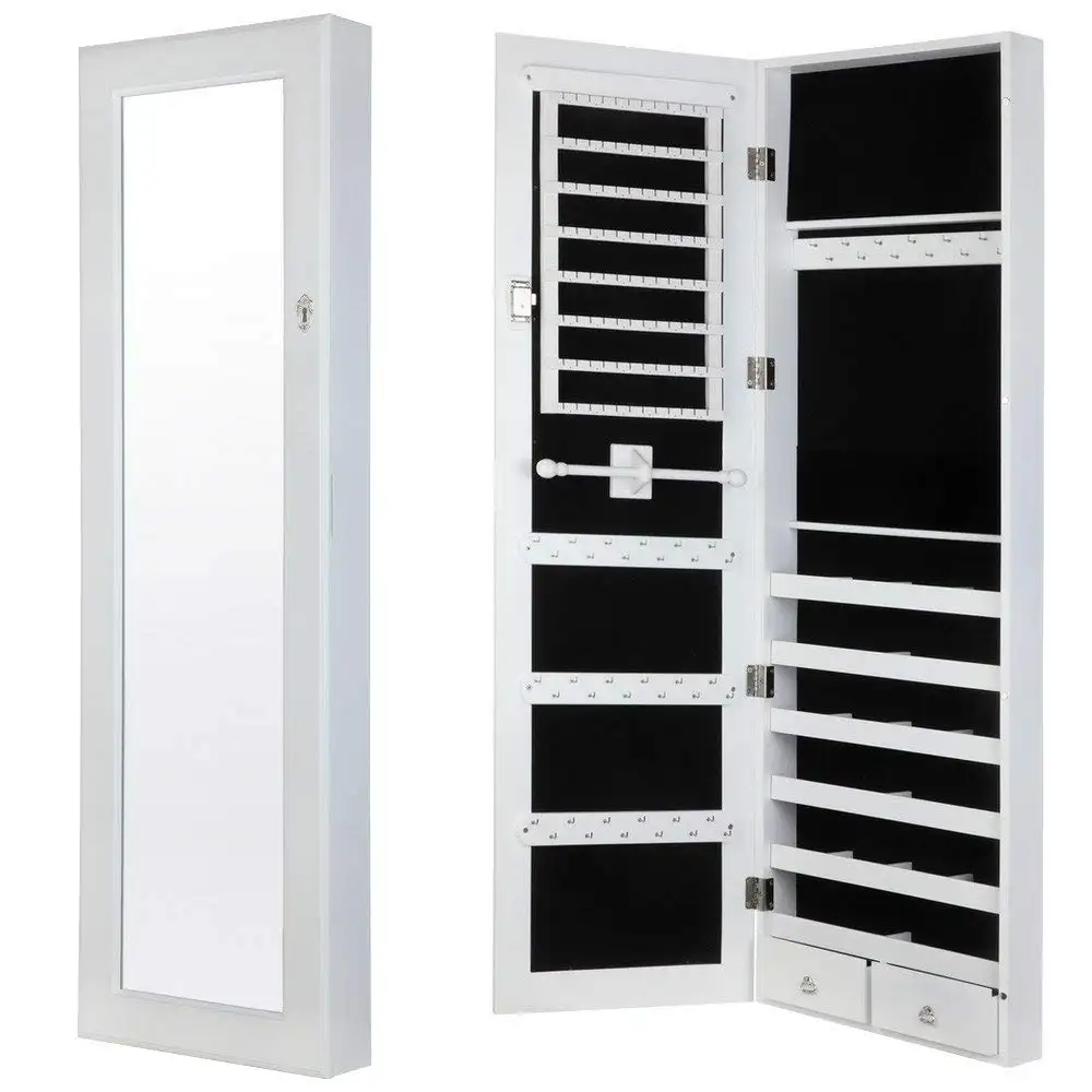 Armoire de rangement moderne à miroir, en aluminium, pour porte/mur, coffre-fort à bijoux blanc