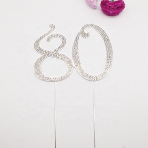 Decoración para <span class=keywords><strong>Pastel</strong></span> de <span class=keywords><strong>Cumpleaños</strong></span>, Número 80 de Metal Plateado, Adornos de Cristal para <span class=keywords><strong>Pastel</strong></span> de <span class=keywords><strong>Cumpleaños</strong></span> - Product Image 5