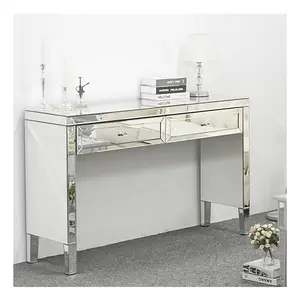 Custom Furniture 2 Drawer Bedroom Dresser Dressing Table Modern Luxury Glass Mirrored Hallway Console Table with Mirror