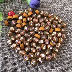 10*8mm Wood Oval Bead DIY Religious Icon Beads Saints for Religious Necklace Bracelet or Decade Rosary