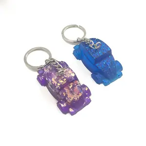 Free Shipping Hot Sale OEM Design Key Holder Type Fashion Custom Car Shape Glitter Plastic Resin Keychain