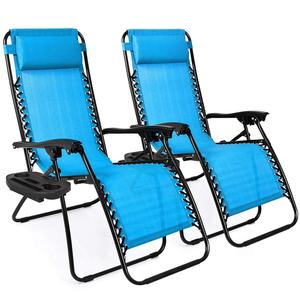 Silla de gravedad cero plegable azul claro con almohada y portavasos para terraza Patio de playa - Product Image 1