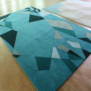 Bleu vif Triangle Motif Tapis Fait Main