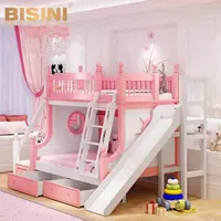 Giường Trẻ Em Bằng Gỗ Bisini, Giường Tầng Với Cầu Thang Với Slide Của Trẻ Em (BF07-70113)