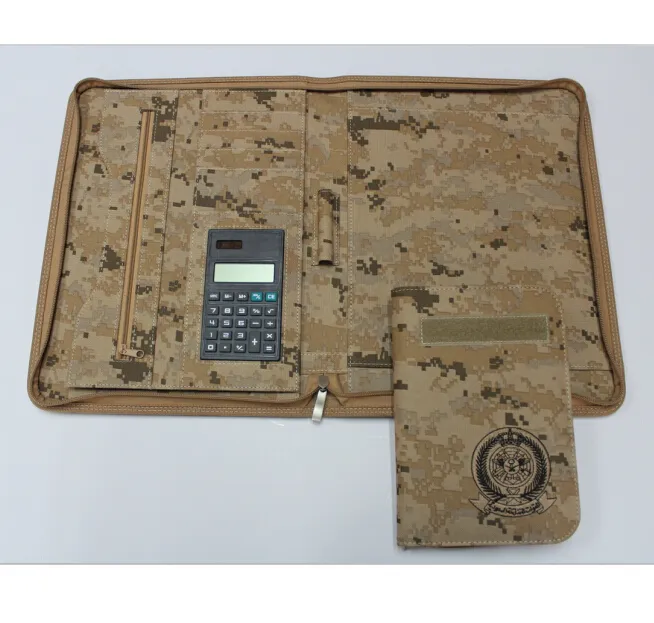 Portafoglio promozionale A4 / A5 in tessuto mimetico digitale militare, portafoglio/Agenda per ufficio personalizzati con calcolatrice solare