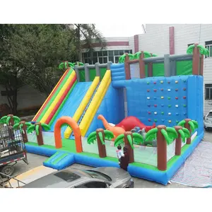 उष्णकटिबंधीय वर्षावन थीम चढ़ाई के साथ वयस्क के लिए विशाल inflatable पानी स्लाइड