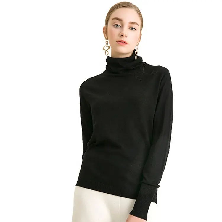 Suéter de lana merina personalizado para mujer, jersey de cuello alto, servicio OEM
