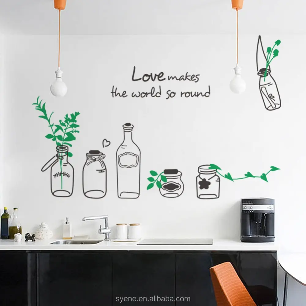 रसोई कमरे की दीवार स्टिकर decal 3d घर सजावट vinyl उद्धरण प्यार बनाता दुनिया तो दौर गमला रसोई टाइल वॉलपेपर