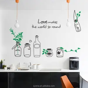 Pegatinas de pared para sala de cocina, calcomanía 3d para decoración del hogar, con frases pegatinas de vinilo "love makes the world so round, maceta, azulejo de cocina"