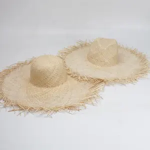 Frauen handgemachte Raffia Strohhut Super extra große breite raue Krempe raue Strohhut Summer Sun Beach Hut Sonnenblende Kappe