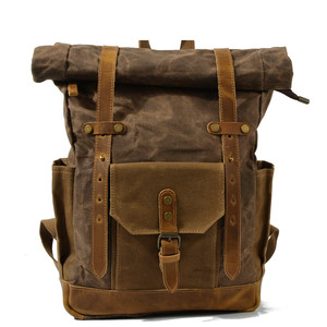 Vintage Waxed Waterproof Canvas Rucksack Outdoor Travel Hiking <strong>Backpack</strong> Computer Bag Large Capacity Leisure <strong>Ladies</strong> <strong>Backpacks</strong> - Product Image 4