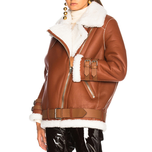 OEM Women <strong>Long</strong> Sleeve Buckle Strap Fur Collar <strong>Leather</strong> <strong>Jacket</strong> - Product Image 2