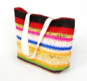Popolare di Carta Fatta A Mano di Paglia <span class=keywords><strong>Borsa</strong></span> Da Spiaggia Logo Personalizzato A Righe Crochet Tote Bag Con Manico in <span class=keywords><strong>Cotone</strong></span> - Product Image 3