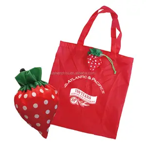 Cheap recycled eco friendly custom reusable shopping foldable polyester strawberry tote bag