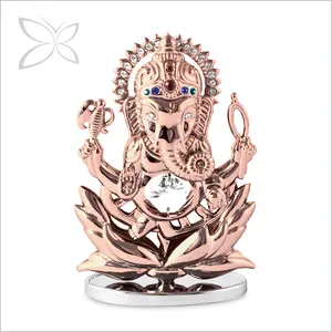 Statue vintage en cristal plaqué or Rose, Statue d'idol Ganesha ganati, décoration avec cristaux découpés brillants, cadeau diwel