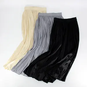 Factory direct cheap wholesale price women solid free size pleated midi skirt