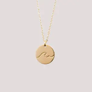 Trendy Stainless steel Ocean Beach Lover Surfer Necklace Ocean Circle Disc Coin Dainty Gold Wave Necklace Women