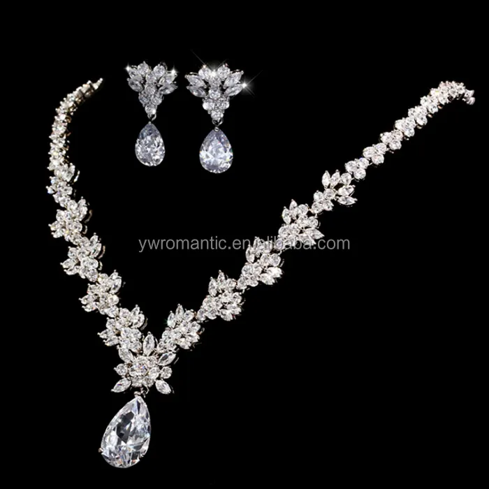 Groothandel nieuwe ontwerp hoge kwaliteit zc zirkoon crystal europese ontwerp sieraden ketting set